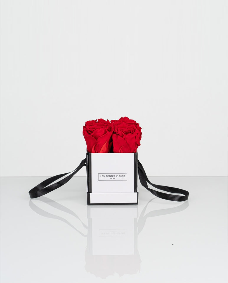 Die Rosenbox Little Alpine von Les Petites Fleurs gibt es mit vier Infinity Rosen zu kaufen.  